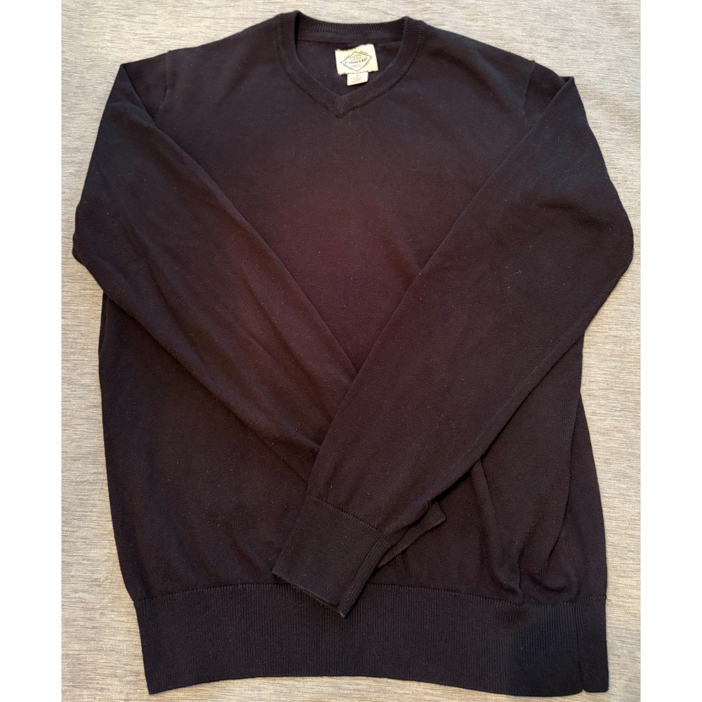 St Johns Bay Mens V-Neck Sweater Black Cotton Blend Long Sleeve Size M RN93677